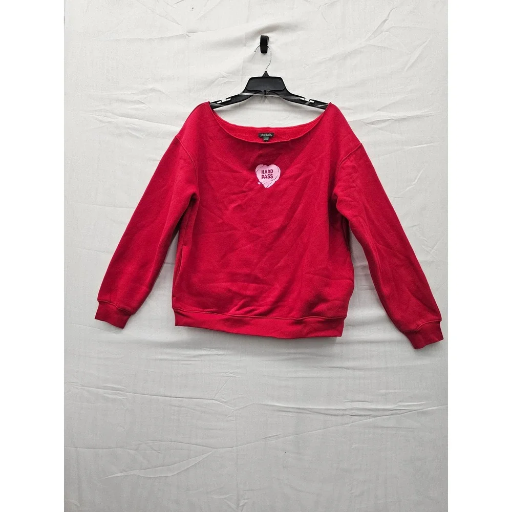 Wild Fable Hard Pass Heart Sweatshirt Riviera Red Boat Neck Pullover Small NEW - Picture 1 of 7